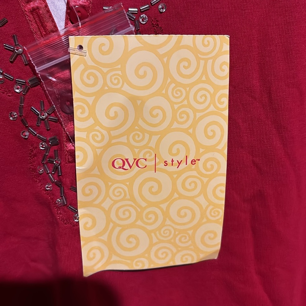 NWT Denim&Co Beaded Red Blouse T-shirt material Sz M - Picture 7 of 11